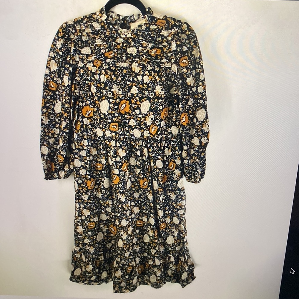 Universal Thread Prairie Dress Floral Long Sleeve Cotton Blend Navy Blue